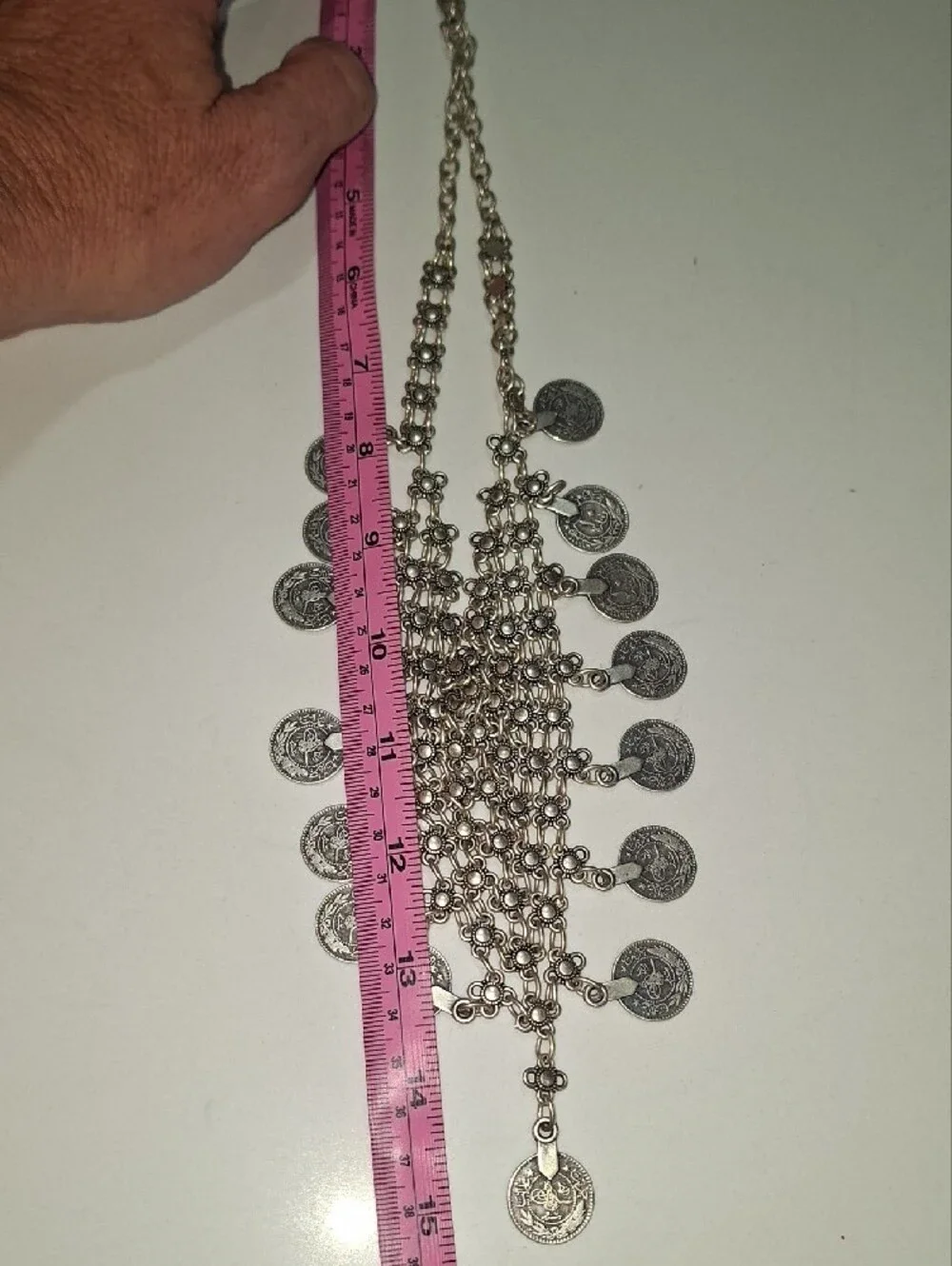 traditional Middle Eastern or Bohemian-style  Fringe Statement Necklace - Silver